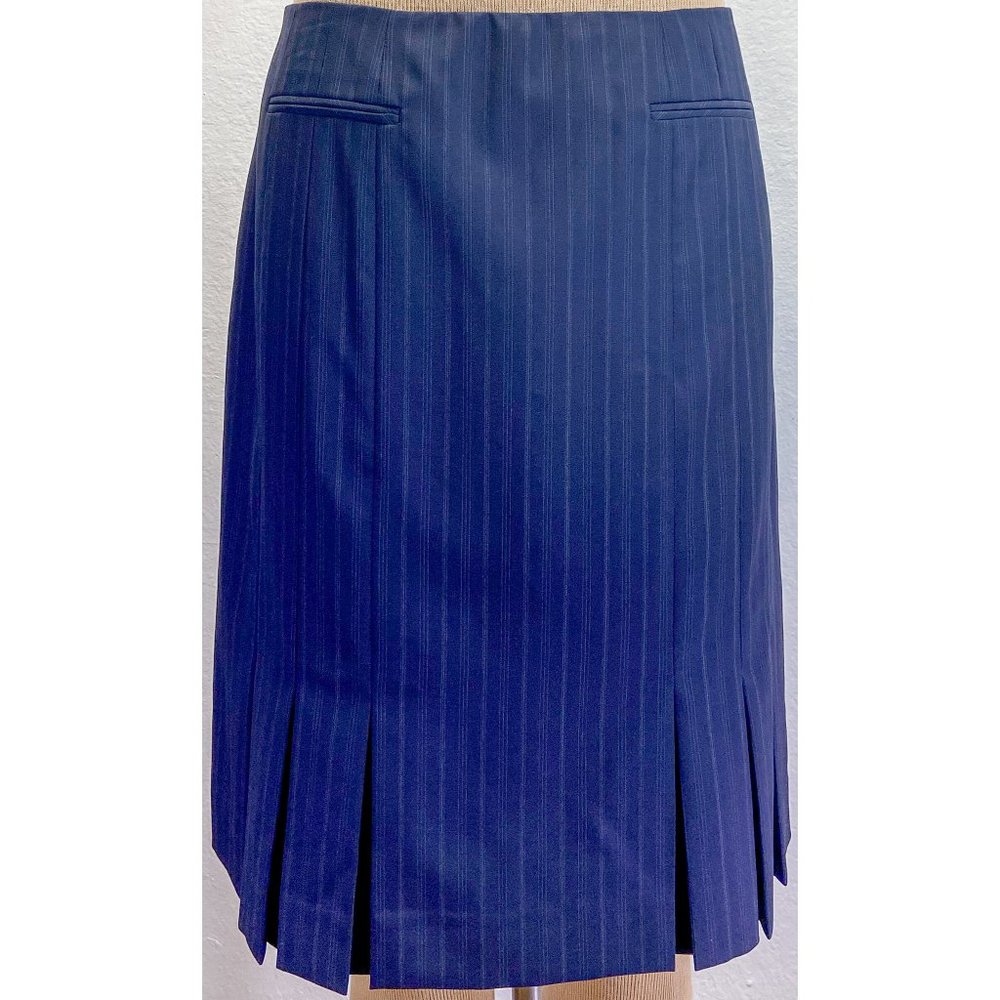 *NEW* Silk Lined Brook Brothers Navy White Striped Pocket Pleated Midi Skirt